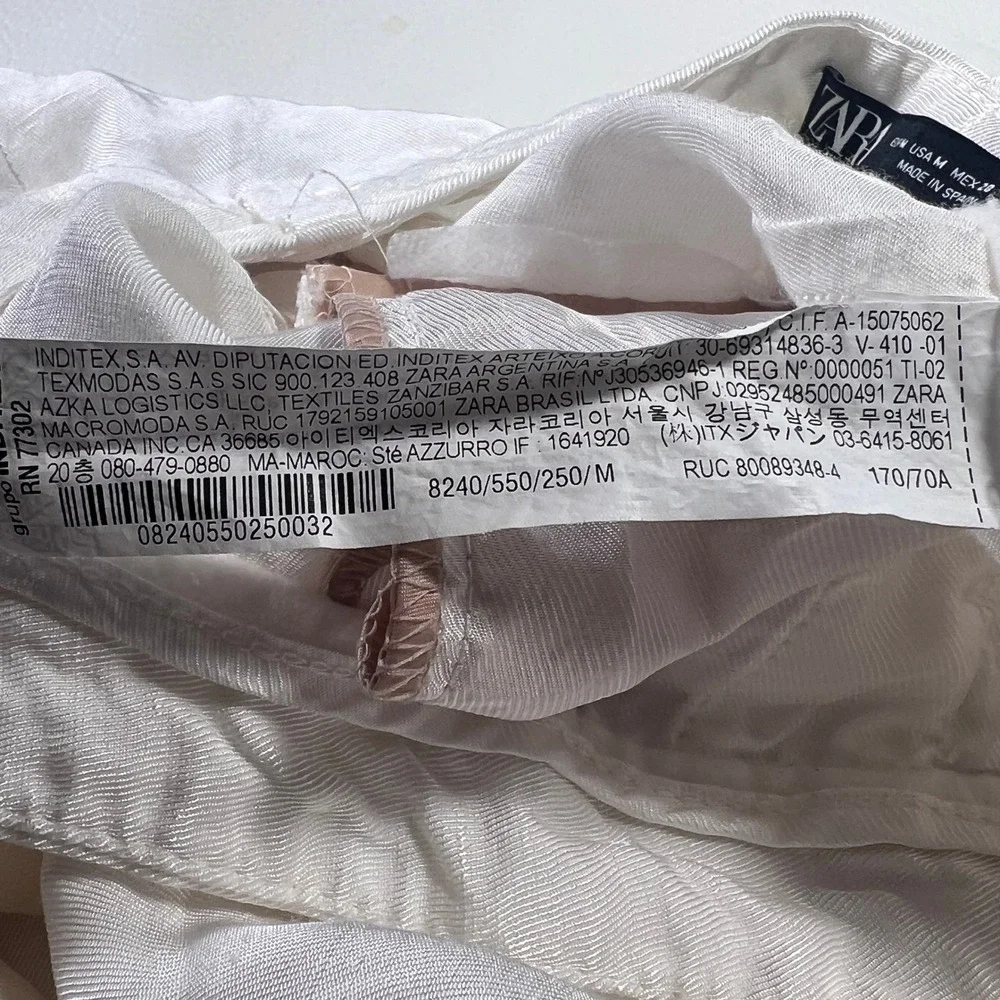 Zara Pants Women M White Wide Leg Linen Blend High Rise Summer Trousers